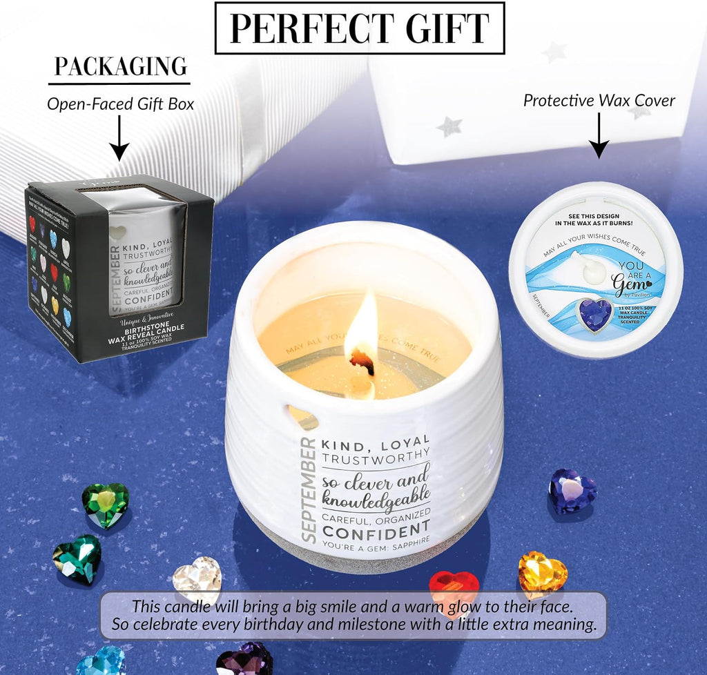 Pavilion - 11 oz Wax Reveal Candle, Natural Soy Wax Birthstone, Jasmine Scented, Gemstone Candle with Crystal Inside