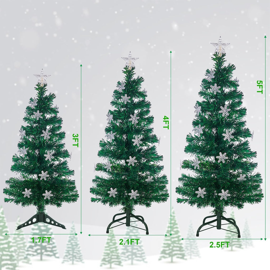 3 ft Pre-Lit Green Artificial Christmas Tree, Lighted Optical Fiber Table Mini Xmas Trees with Color Changing Lights