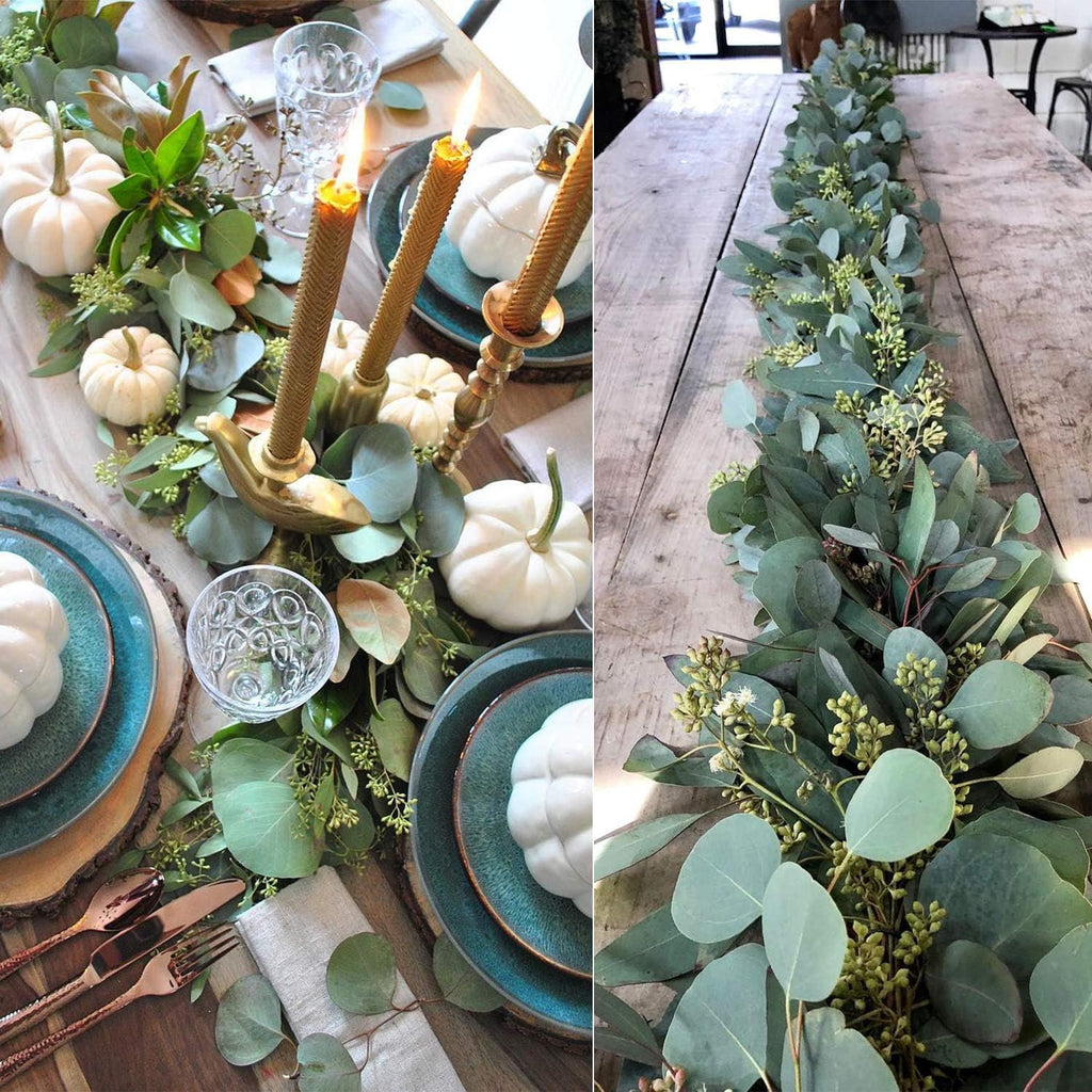 5.5ft Seeded Eucalyptus Garland, Artificial Vines Faux Eucalyptus Leaves Table Garland Artificial Greenery Wedding