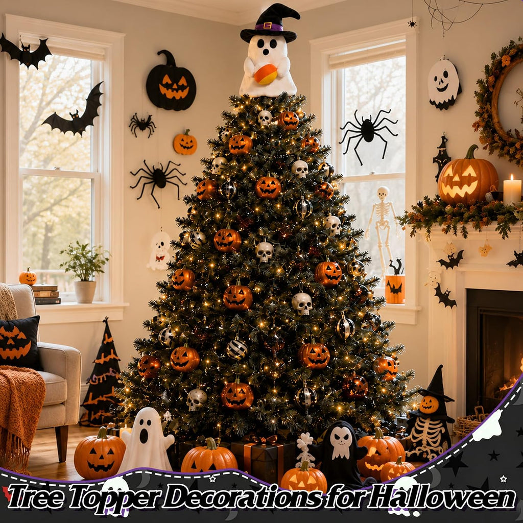 11'' Halloween Ghost Tree Topper with Witch Hat and Candy Corns
