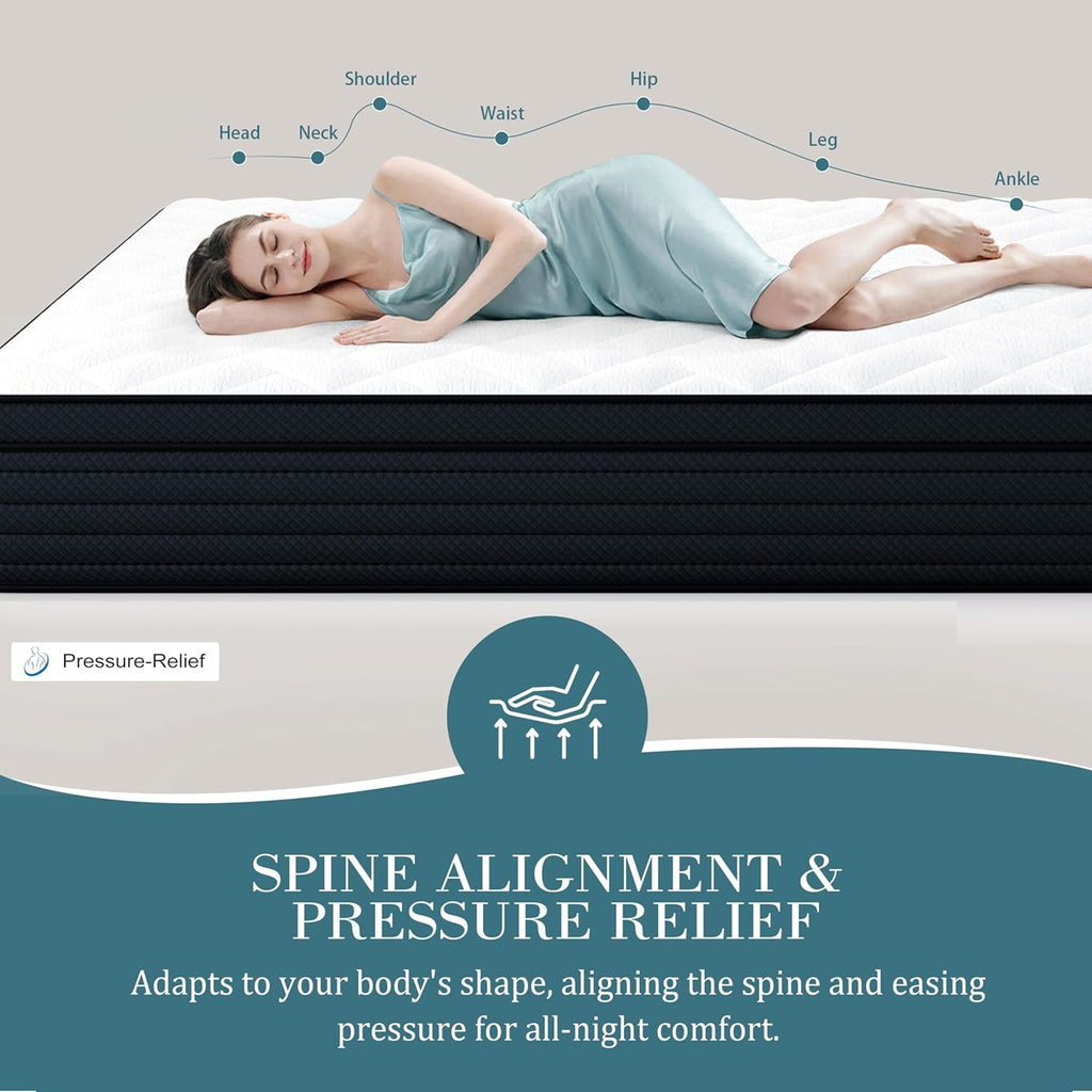 King Size Mattress 14 Inch, Cooling Pain Relief Hybrid Mattresses | Deep Sleep Bed in Box, For Back & Side Sleepers