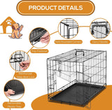 Dog Crate - 36 Inch Medium Double Door Portable Dog Cage, Metal Wire Pet Kennel with Secure Lock, Leak-Proof Pan Tray