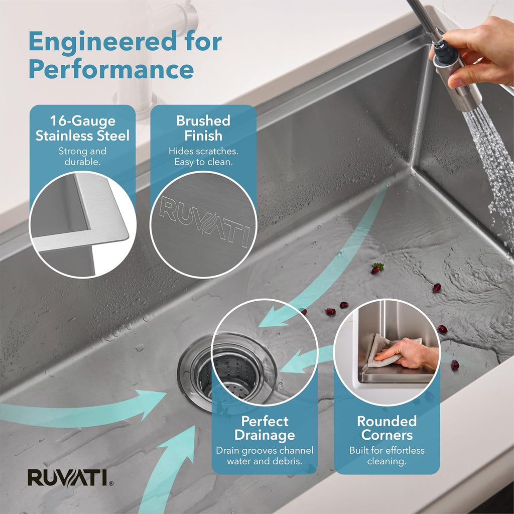 32-in Stainless Steel RoundCorner Undermount Workstation Sink-RVH8301