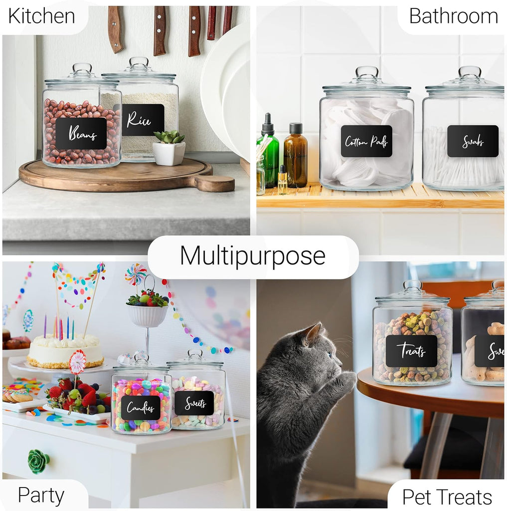Gallon Glass Cookie Jars + Labels & Marker Canister Sets Counter with Airtight Lids, Sugar Packet - Set of 2