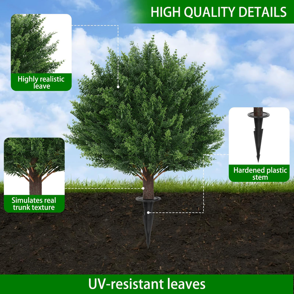 23" Set of 2 Artificial Cypress Topiary Bushes with Ground Spike