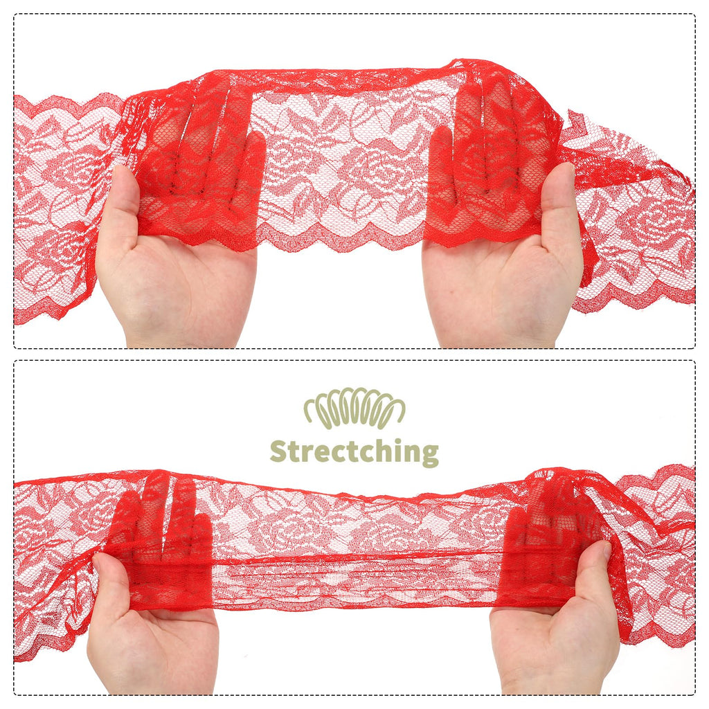 6 Inch Wide 11 Yard Lace Ribbon Floral Pattern Rose Red Lace Trim Ribbon for Sewing Making, and DIY Crafts, Gift