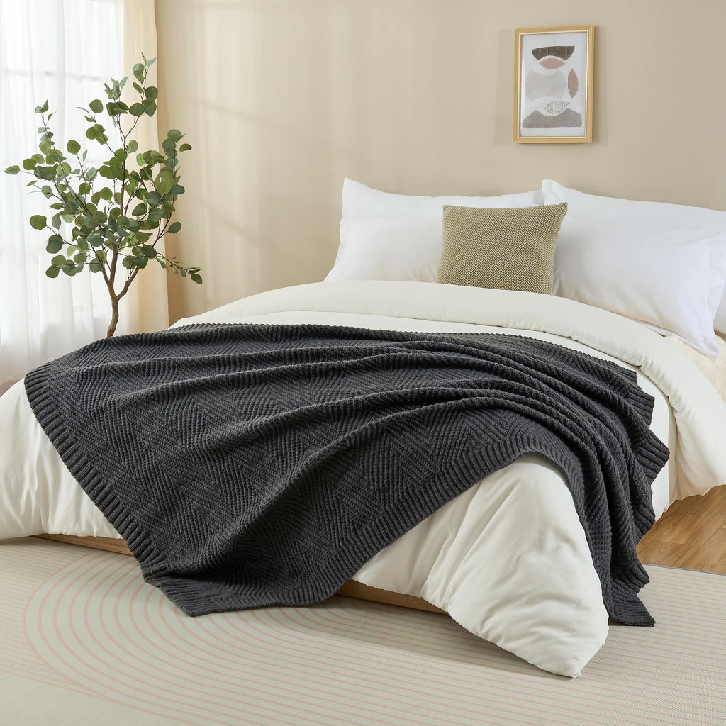 Knitted Throw Blanket for Couch, 60X80 Chevron Bed Knit Throws