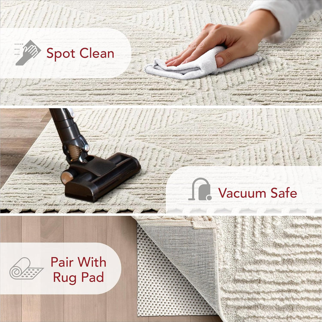 Kerry Cream, 12' x 15', Geometric, Soft and Cozy, High Traffic, Stain Resistant, Easy Clean, Durable Area Rug