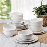Josephine 24-Piece Dinnerware Set, Porcelain Dish Set with Embossed Basket Weave Design, Service for 8