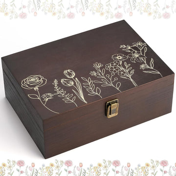 Wildflower Wooden Keepsake Box, 10.6 x 7.7 x 3.9 Inch Decorative Memory Box with Hinged Lid for Crafts Photos Letters
