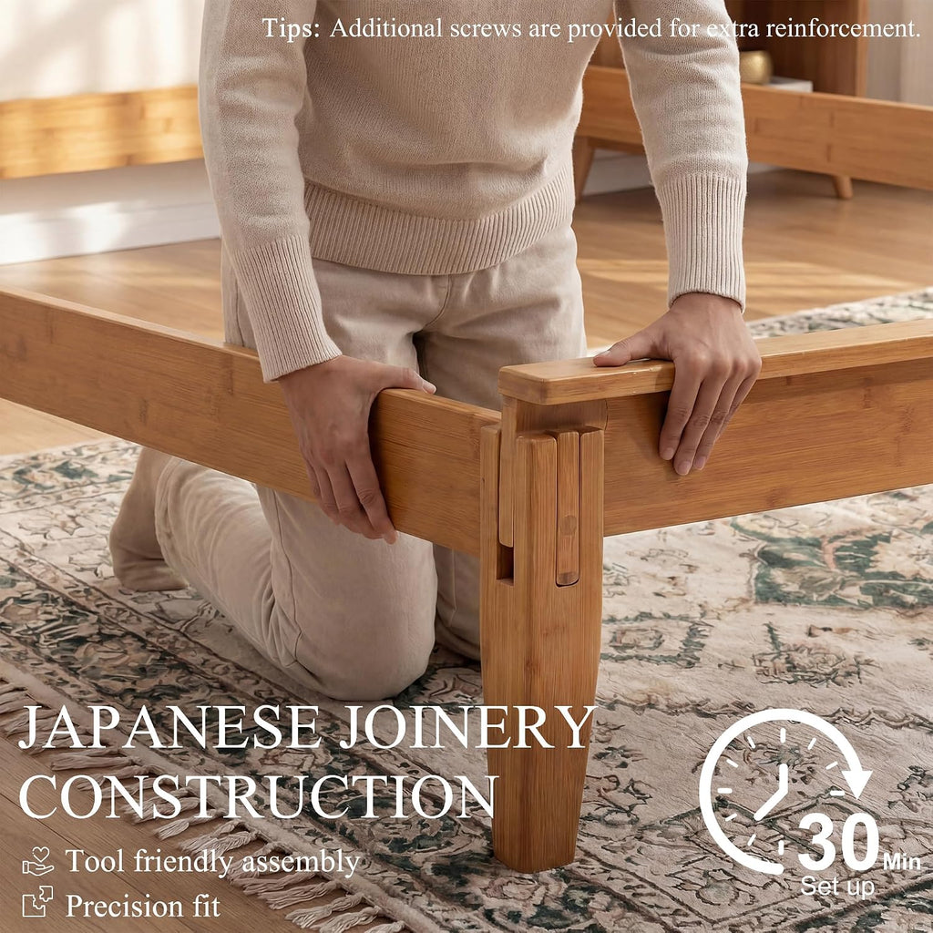 Japanese Joinery Bamboo Bed Frame King Size with Headboard