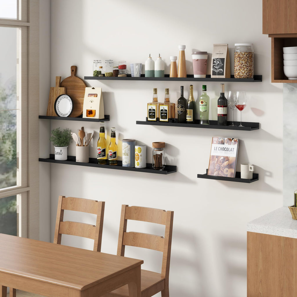 Floating Picture Ledge Shelves for Wall Set of 4, 48" W, Black