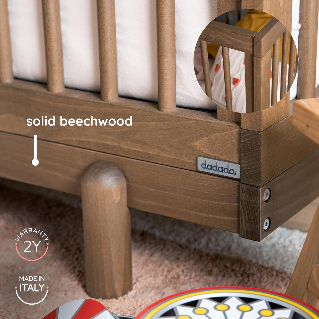 Baby Bliss 4-in-1 Convertible Wood Crib Bed, Made in Italy, Walnut | Crib to Toddler & Day Bed, GREENGUARD Gold