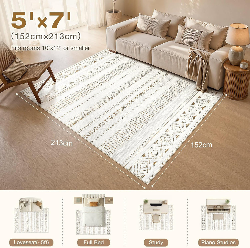 Boho 5x7 Area Rugs: Soft Moroccan Washable Rug