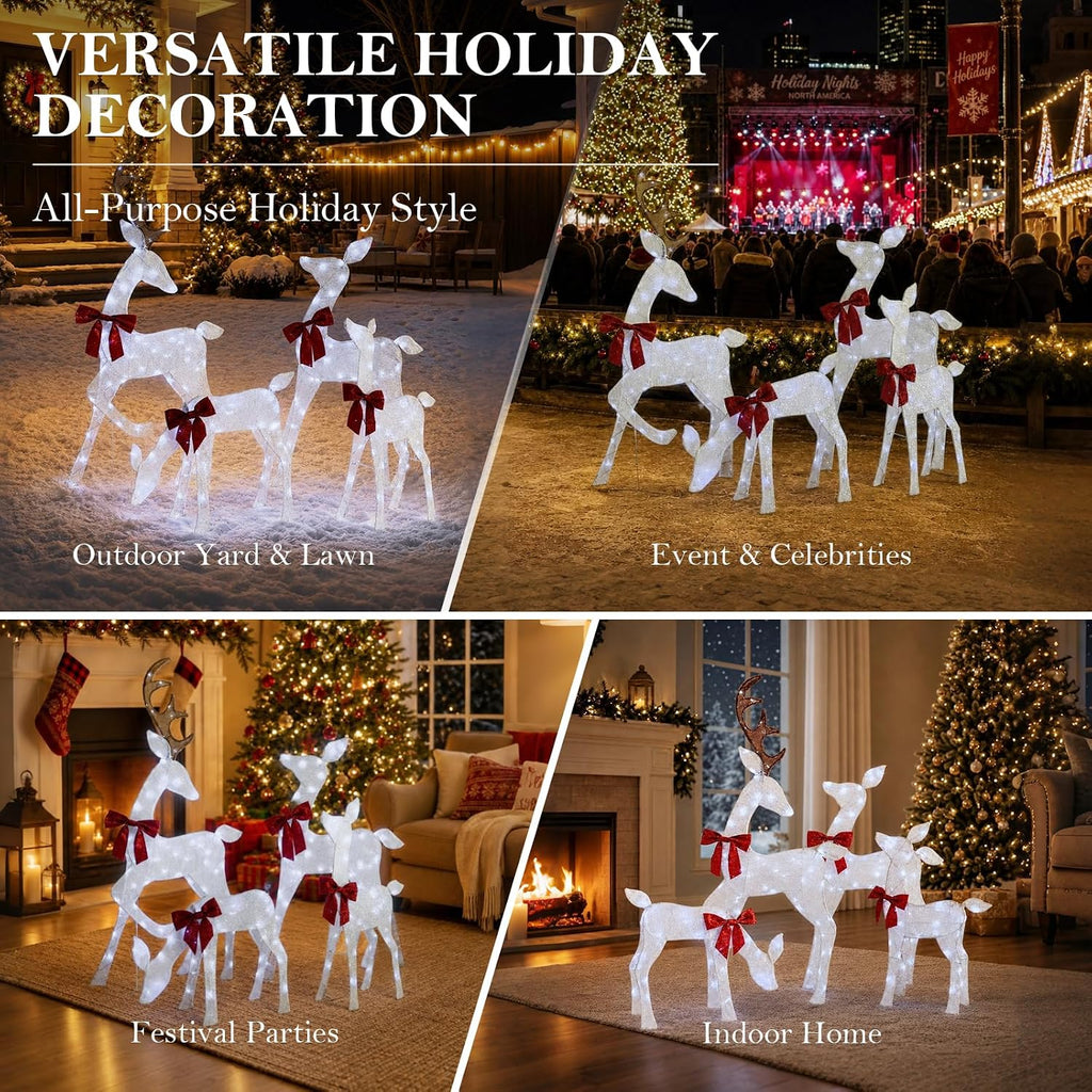 4-Piece 4.5FT 2D Lighted Christmas Reindeer Family Set White
