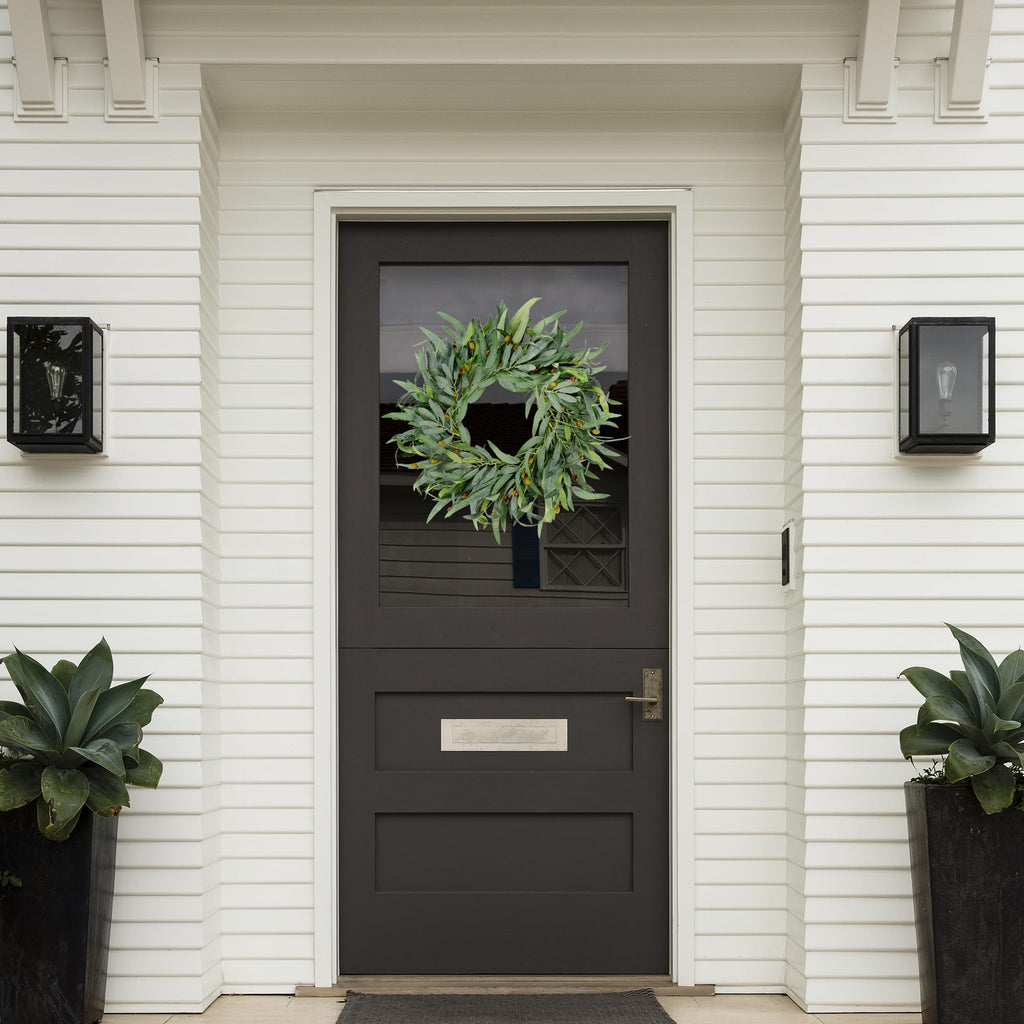 Artificial Olive Wreath for Front Door 20 inch Greenery Wreath with Olive Leaves Olive Bean Green Leaves Wreath