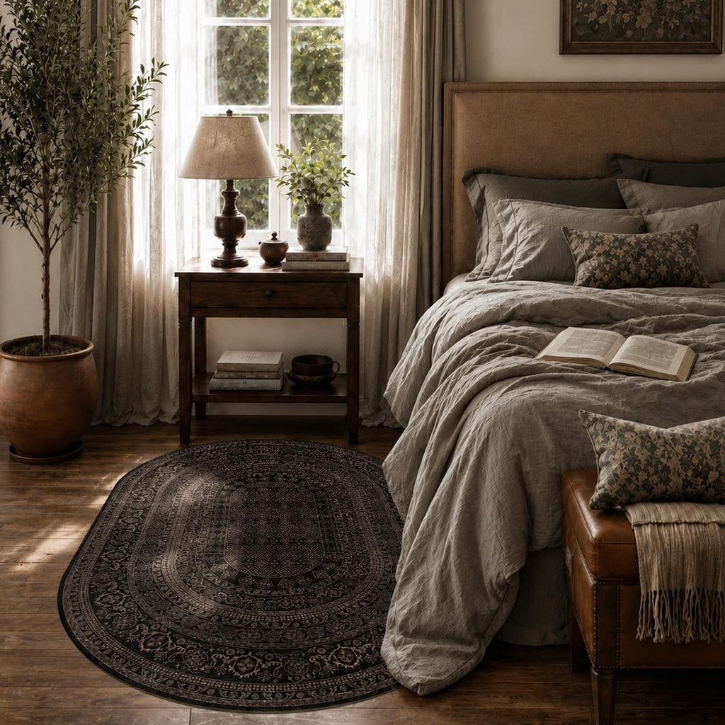 Oval Rug - Washable Ultra-Thin Carpet Black Bronze