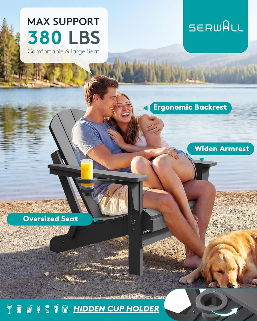 Folding Adirondack Chair with Cup Holder, Fire Pit Chairs - Gray | Foldable Adirondack Chairs for Outdoor