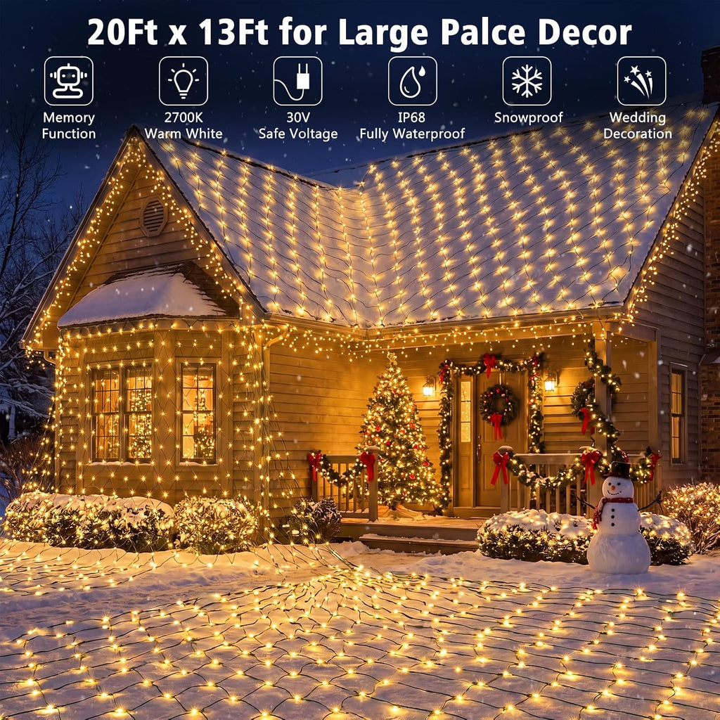 20Ft x 13Ft Large Christmas Net Lights Warm White Fully Waterproof
