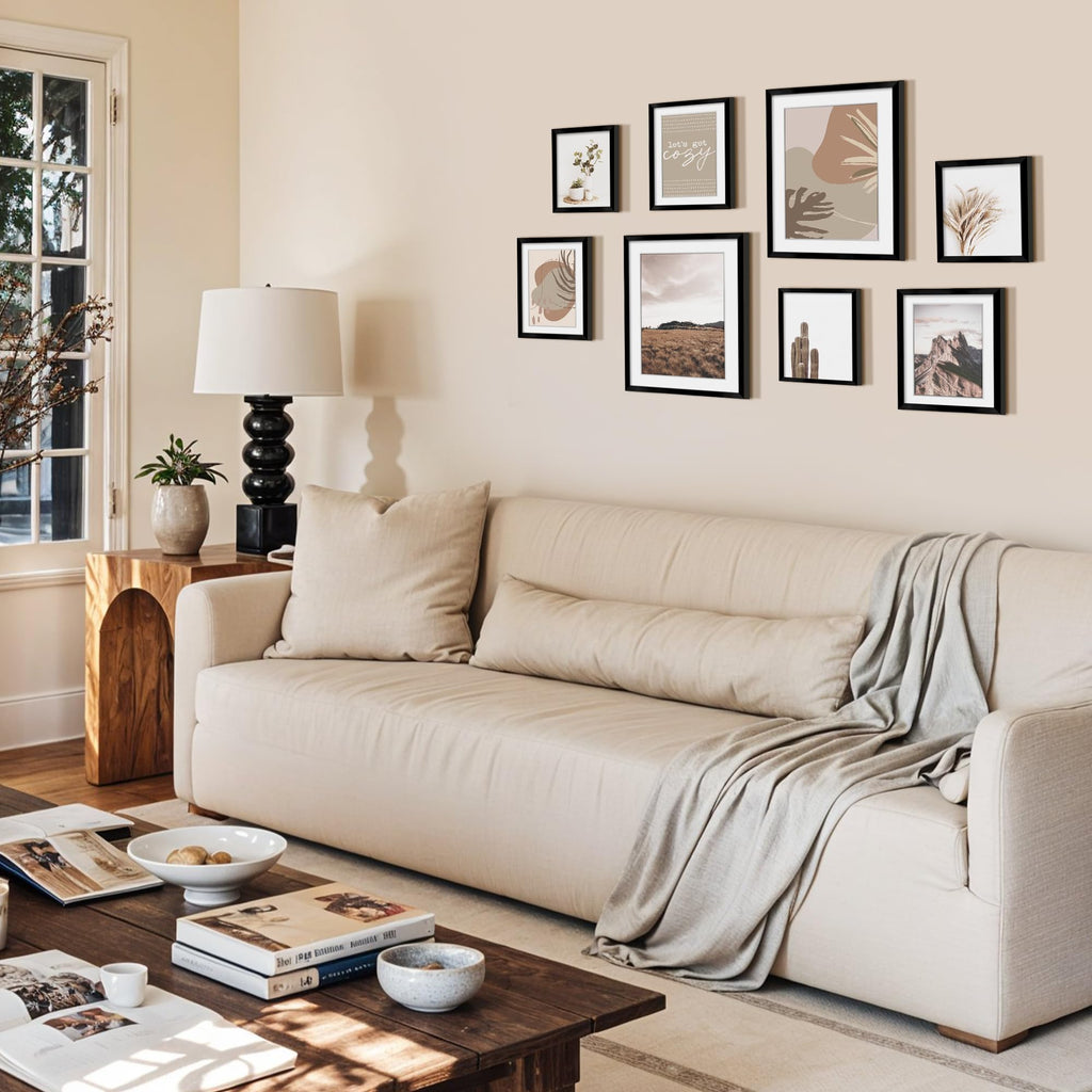 Gallery Wall Frame Set, 8 Pack Neutral Wall Decor, Black, Large