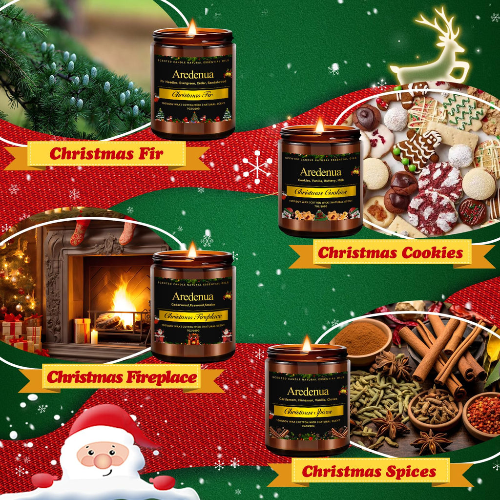 Christmas Candles Set, 4 Pack Holiday Scented, 28 oz