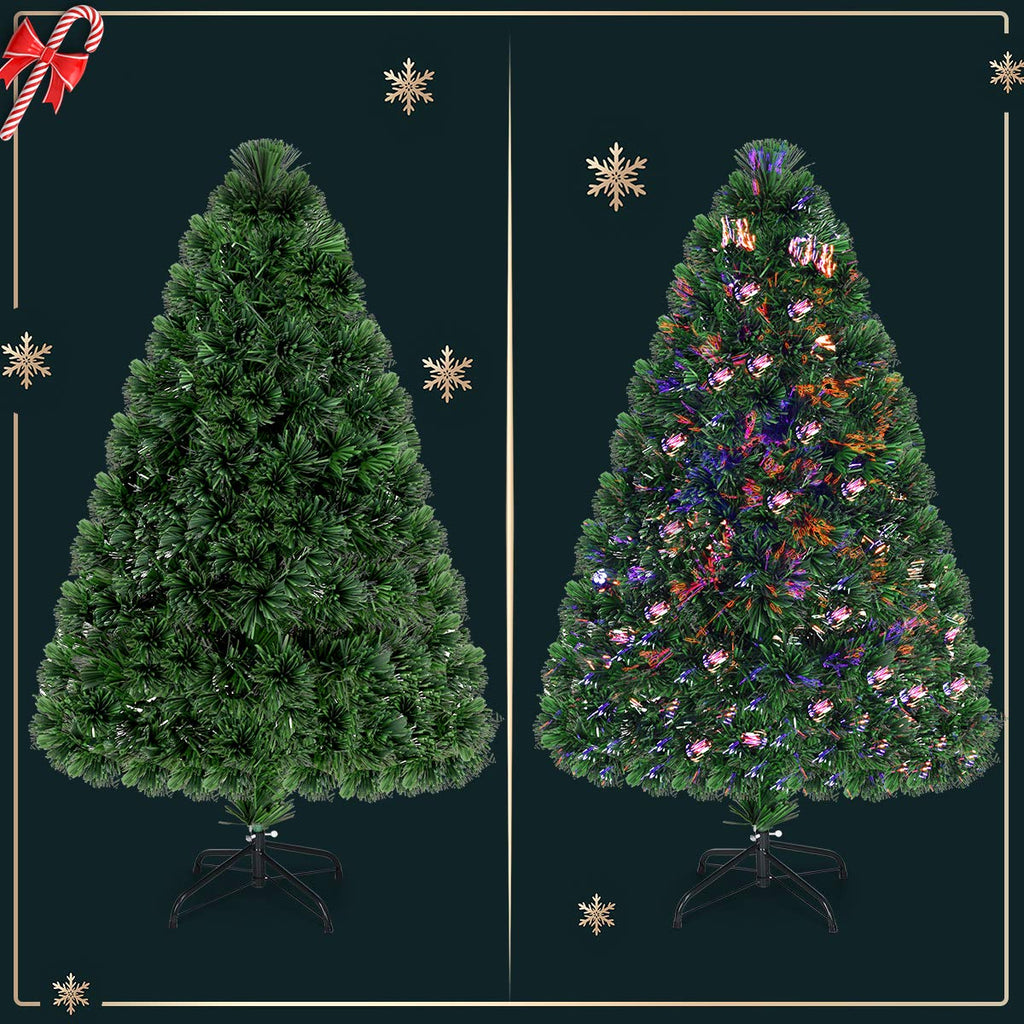 4ft Pre-Lit Fiber Optic Christmas Tree, Artificial Lighted Xmas Full Tree with 125 Branch Tips, Colorful Lighting