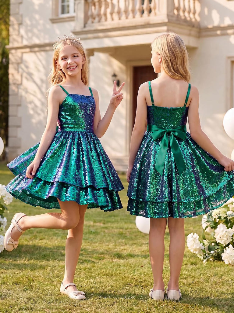 Girls Sequin Dress Sleeveless Party Birthday Formal Dress