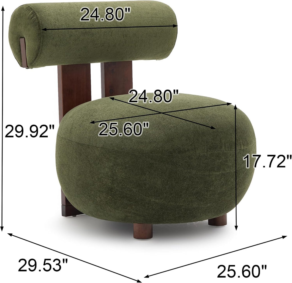 Modern Sculptural Accent Chair, Velvet Upholstered Lounge Chair with Cylindrical Backrest, Solid Wood Frame Club