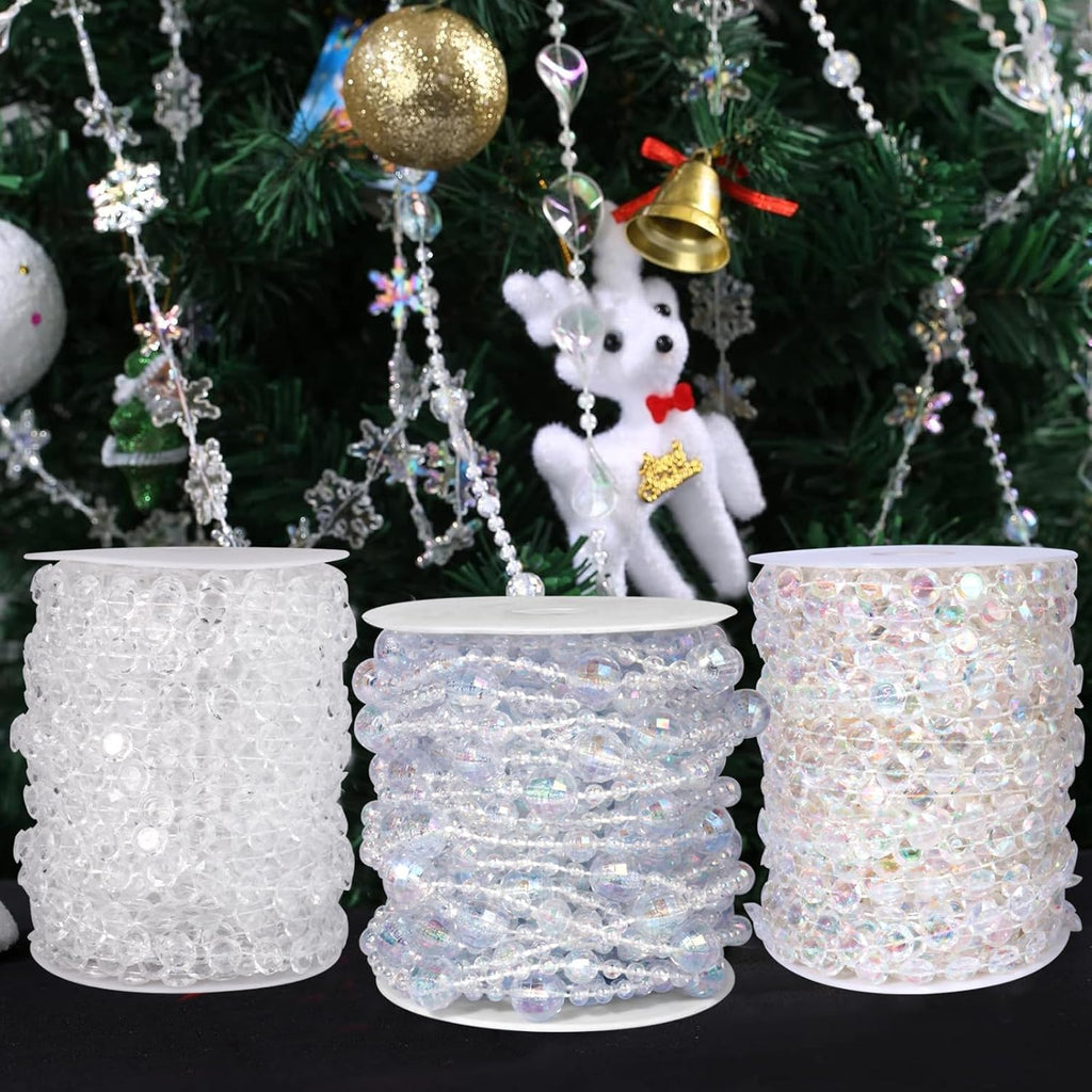 33FT Crystal Bead Garland Iridescent Beaded Garland for Decoration Crafts - 11+7+4MM Diamond-Cut Round Acrylic Beads