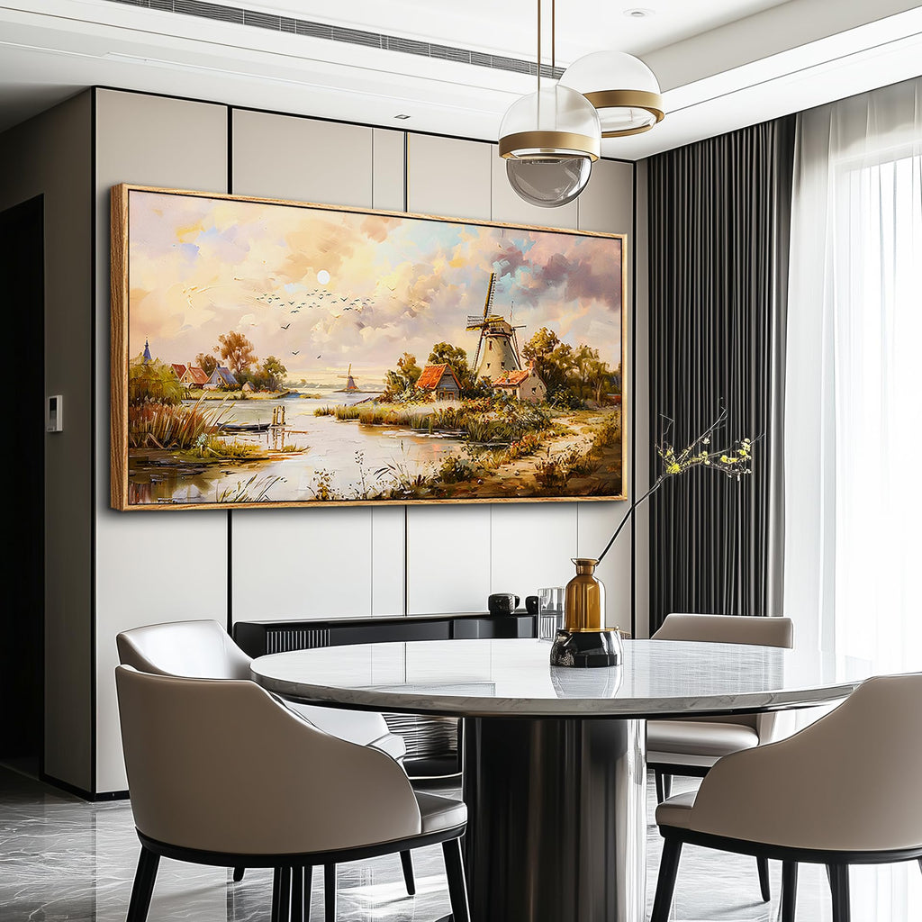 Large Canvas Printing Wall Decor Wall Art Office Restaurant Decor Rural Windmill Scenery Painting Wall Pictures Home