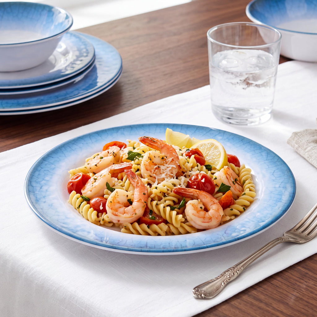 12pcs Melamine Dinnerware Set, Blue Crackle Plates and Bowls Set