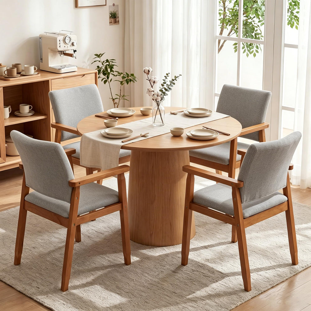 Mid-Century Modern Linen Dining Chair with Arms, Solid Wood Frame, 320 lbs Weight Capacity, Upholstered Accent Chair