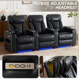 Luxury Home Theater Seating - Power Recliner with Adjustable Headrests, Blue LED Ambient Lighting, Tray Table