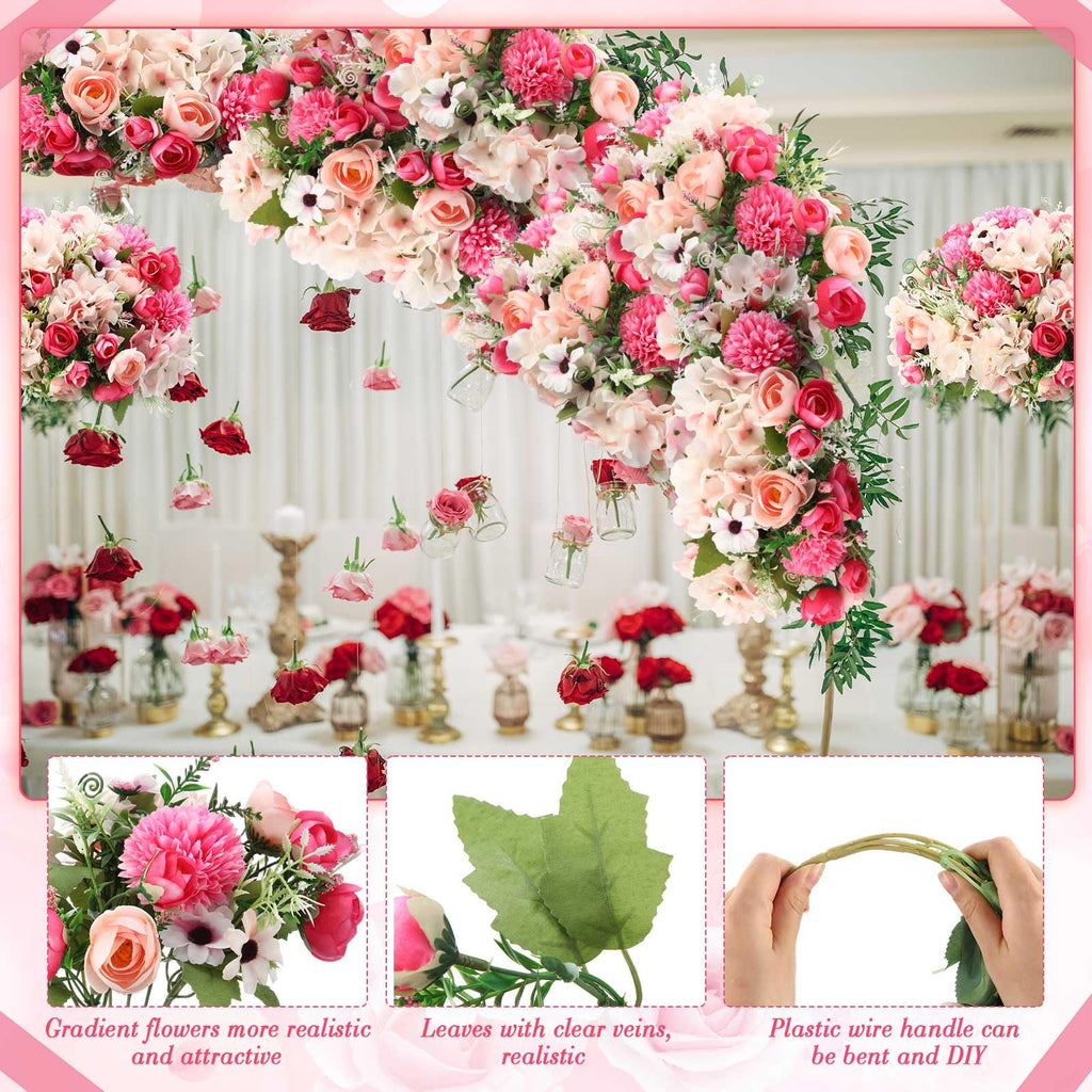 12 Bundles Peonies Artificial Flowers Faux Roses, Rose Red