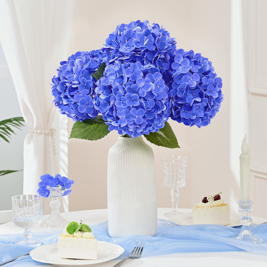 6 Pcs Real Touch Hydrangea Artificial, Dark Blue