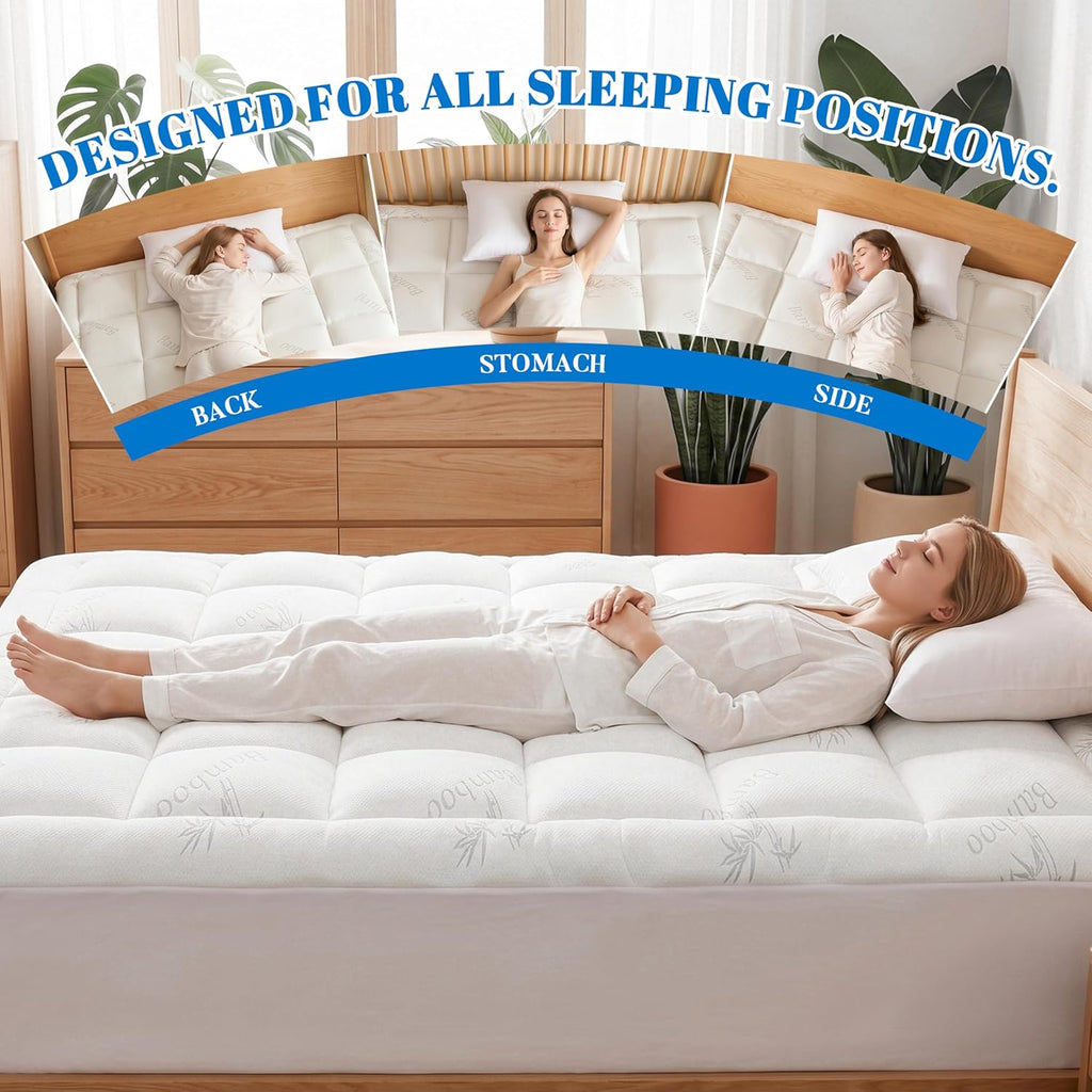 100% Waterproof King Size Mattress Topper, Viscose Made from Bamboo Pillow Top Mattress Protector for Back Pain