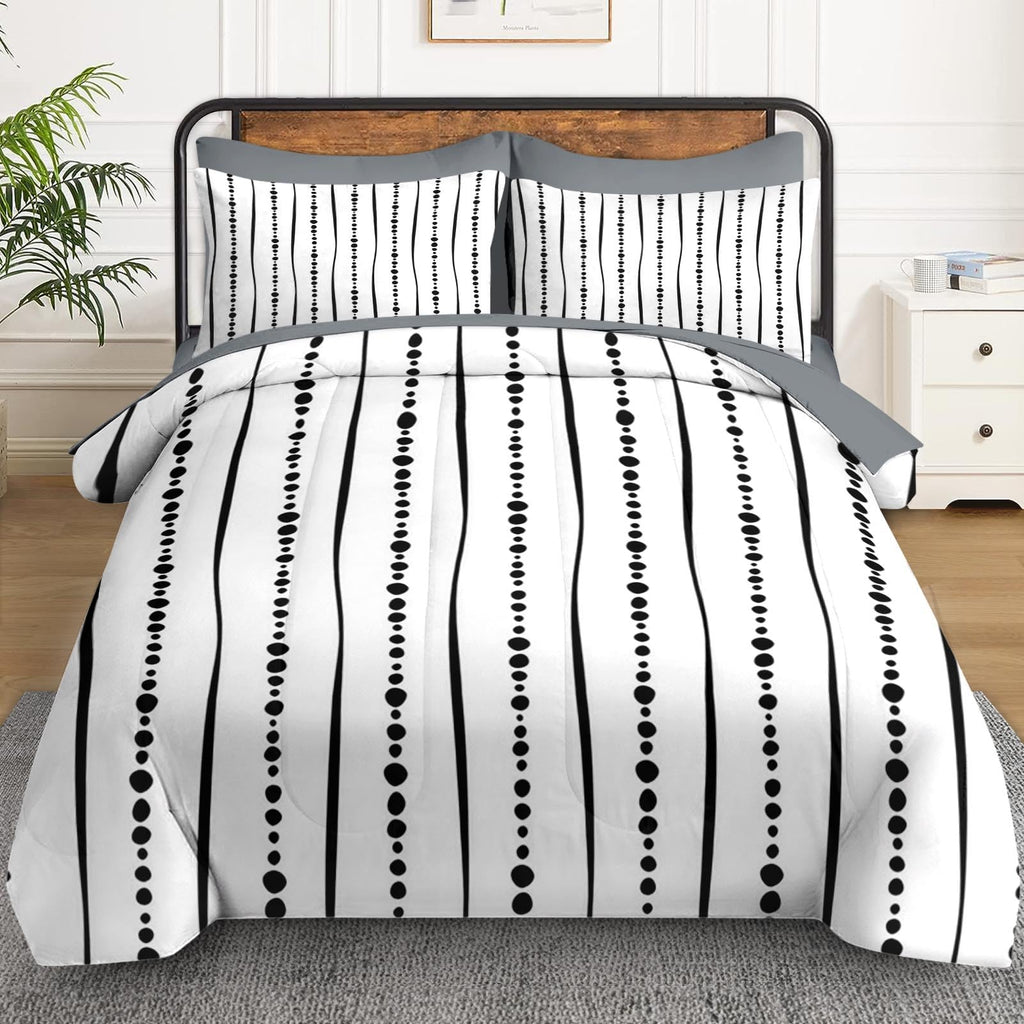 7 Pcs King Size Comforter Set, Striped Boho Bedding