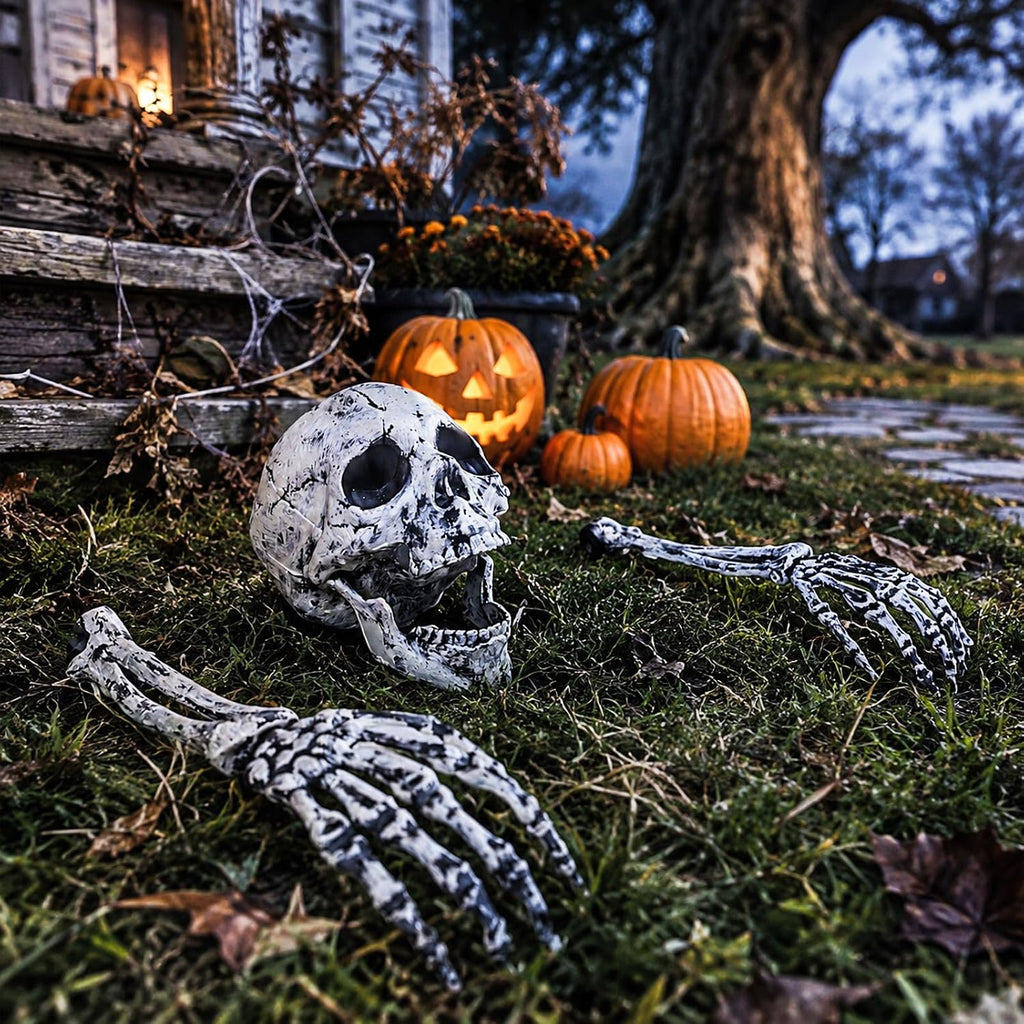 Halloween Skeleton Yard Stakes, Skull & Arm Bones Lawn Decor - Set of 3