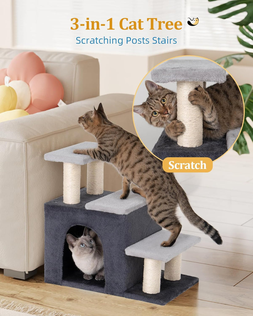 3-in-1 Pet Stairs for Cats, Dog Steps for Small Doggie Rabbits, 6.29''Depth Cat Stairs