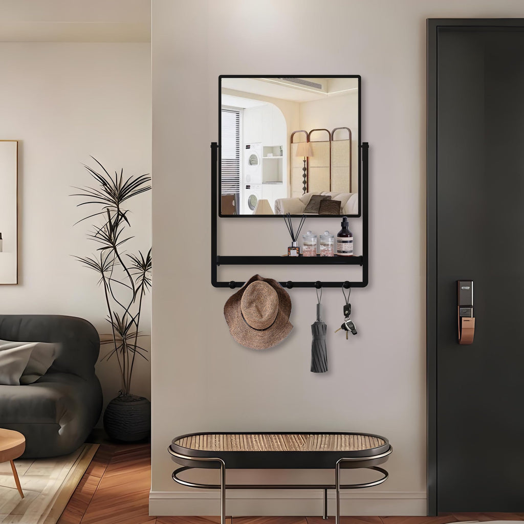 Wall Mirror with Shelf and Hooks 29.5" x 21.7" Bathroom Mirror
