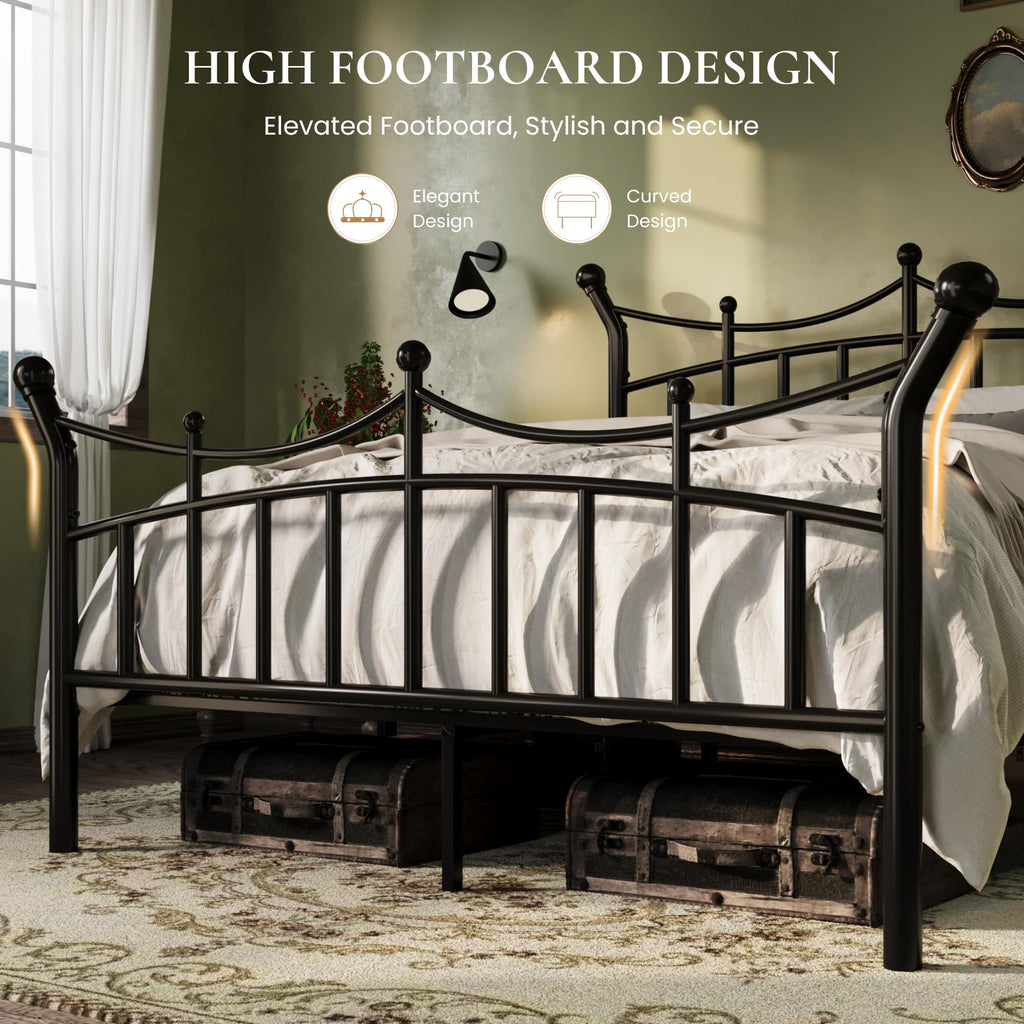 Metal Bed Frame, Victorian Crown Style, Black