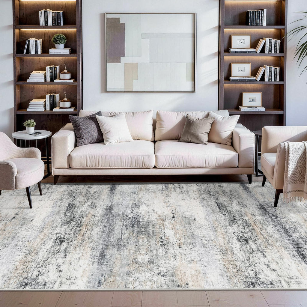 Hallway 4x12 Wide Runner Rug: Soft Abstract Non Slip Indoor Carpet Bluegrey