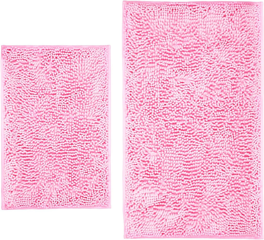 Bathroom Rugs, Super Absorbent Luxury Shaggy Chenille Bath Mats, Pink 17x24_20x32