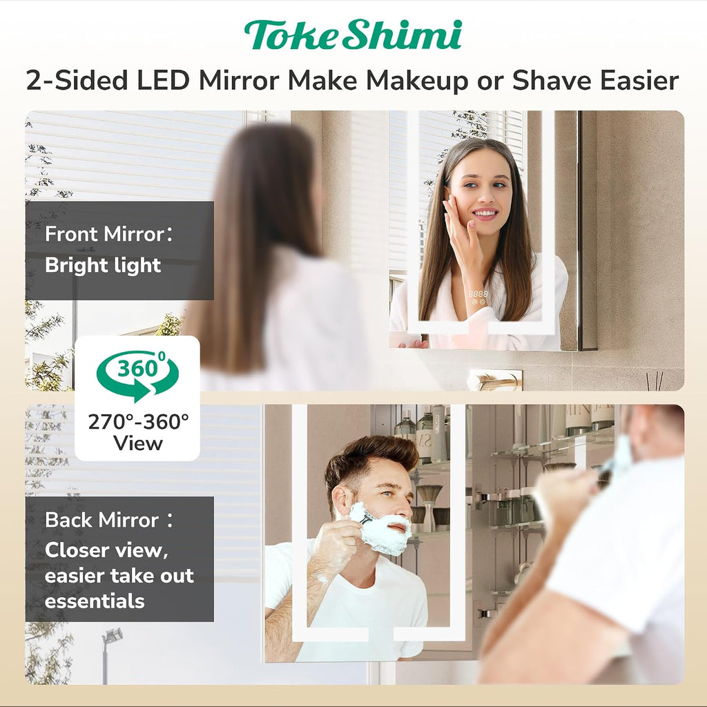 30x26 Led Medicine Cabinet with Lights 3 Color Dimmable and Defogger, Lighted Medicine Cabinet Mirrored with Outlet