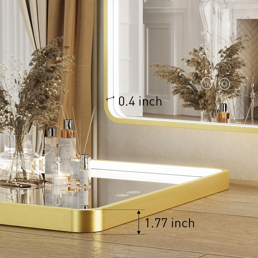 20x30 Inch Gold Framed Arched LED Mirror,3 Color