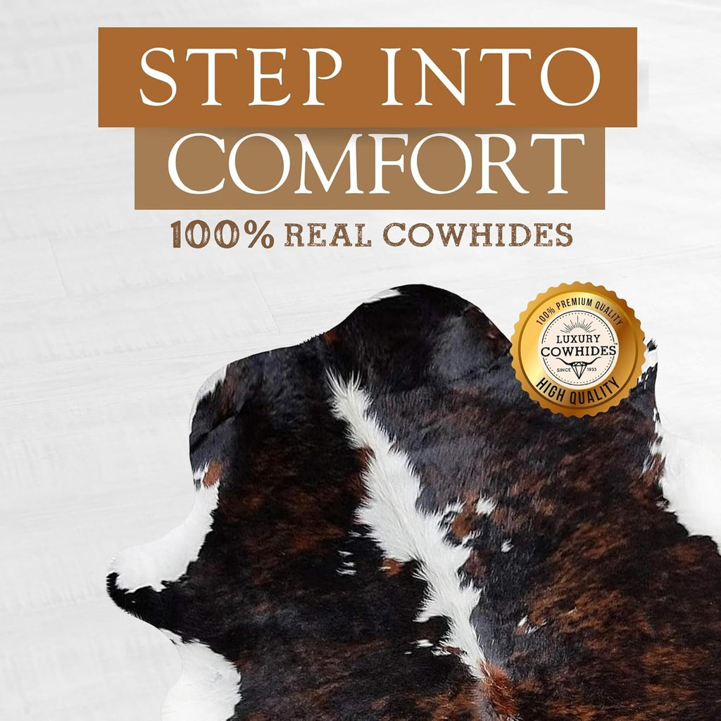 Genuine Cowhide Rug - Rustic Cowskin Carpet , Dining, & Office - Thick Animal Skin for Floor, Wall, Table Décor