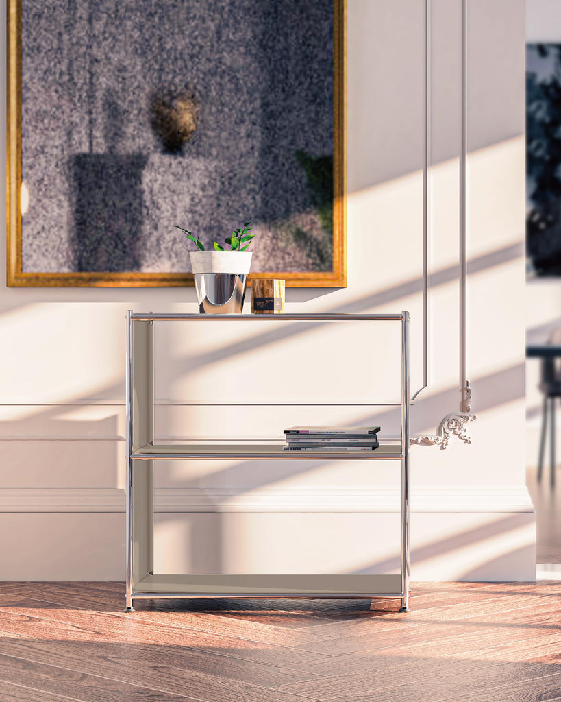 Metal Bookcase with Chrome Frame, Mid-Century Modern, H32.5