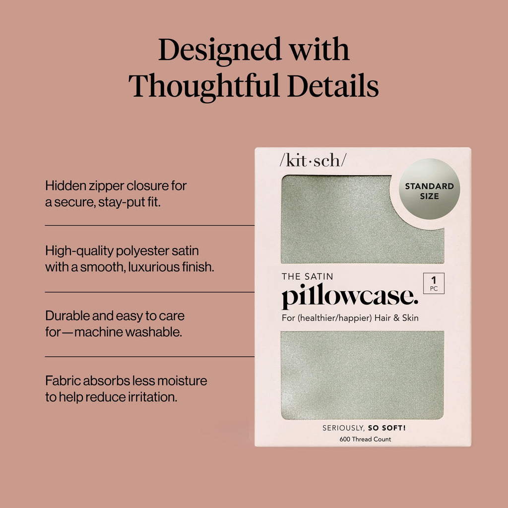 Satin Pillowcase With Zipper - Standard Size, Sage