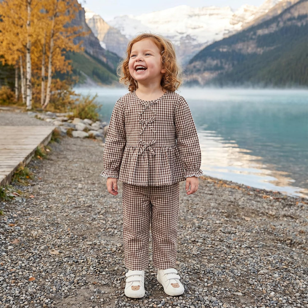 Toddler Girl Clothes Gingham Ruffle Dresses Shirt Pants Set