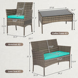 Patio Conversation Set 4 Pieces Outdoor Furniture Set Wicker with Rattan Chair Loveseats Coffee Table for Outdoor Indoor Garden Backyard Porch Poolside Balcony,Gray Wicker/Blue Cushions A106-B0BMP92X8B
